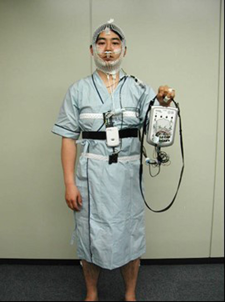 睡眠時無呼吸検査装置装着状態